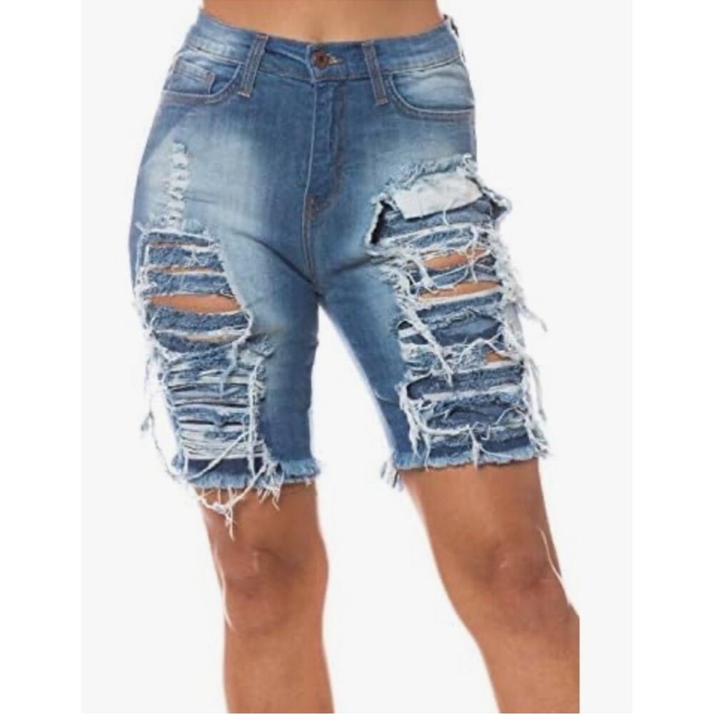 AP Blue by Aphrodite light Blue Denim Jean Bermuda Shorts Distressed Ripped XL